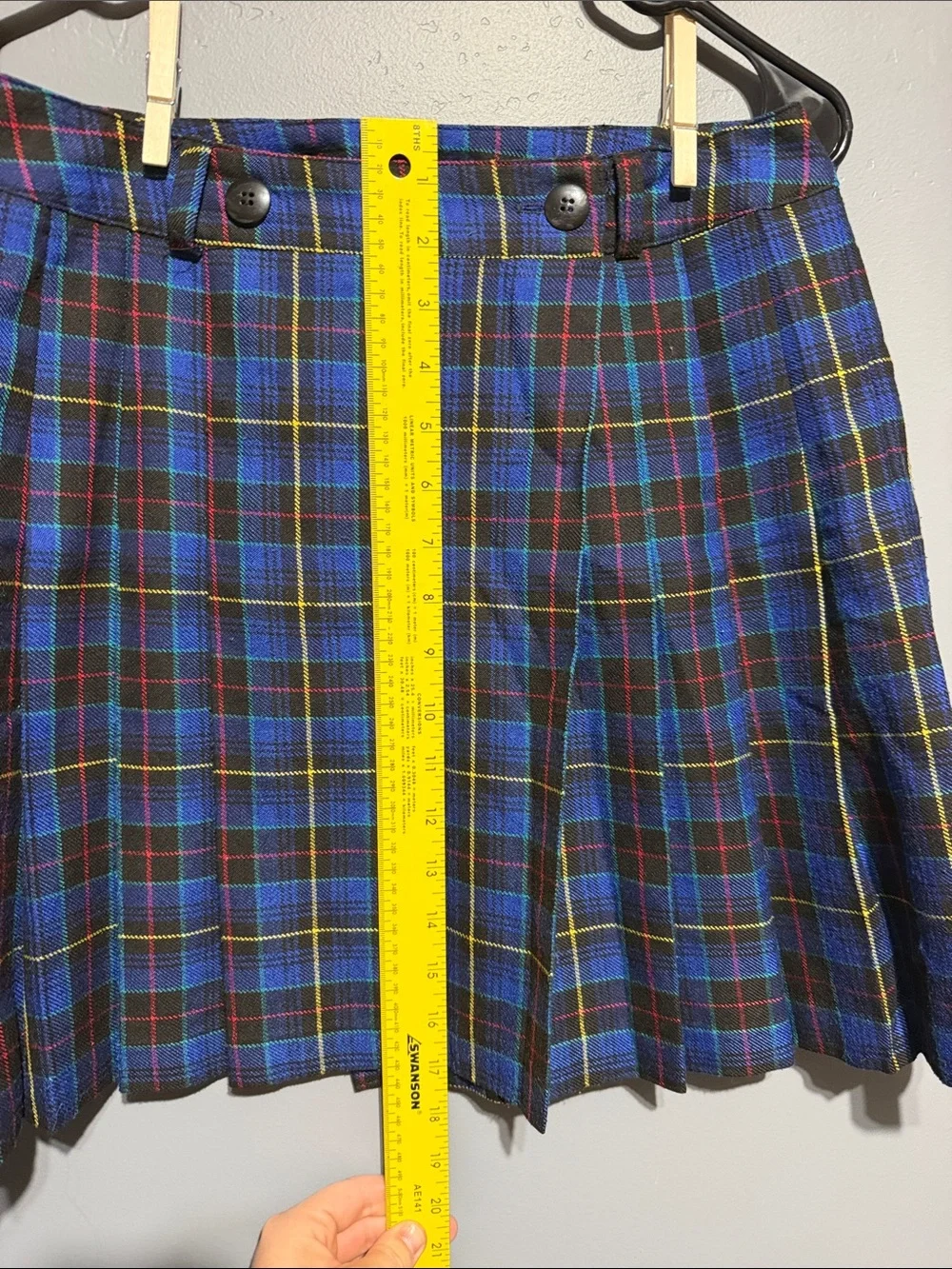 Vintage String Bean Blue Tartan Pleated Skater Mini Skirt